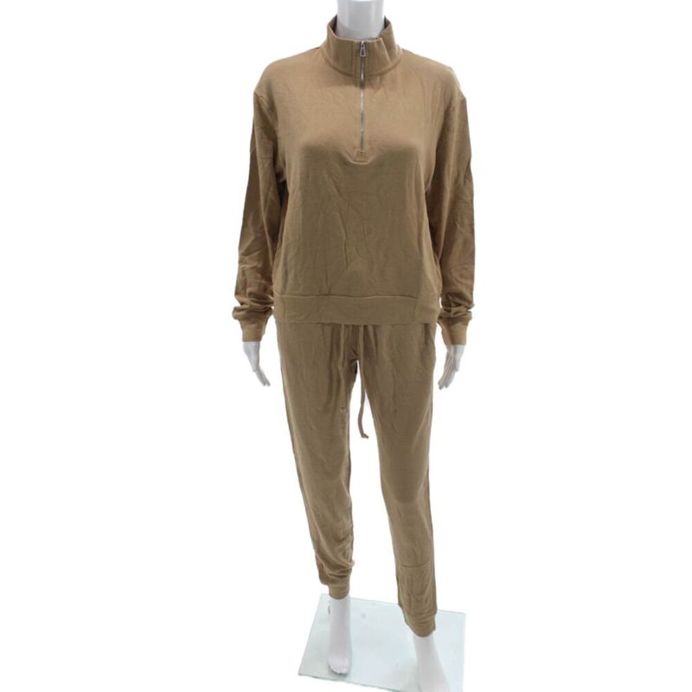 Bleu Salt Women Sweatsuit Beige Mock Neck Long Sleeve Outfit Set Size 1